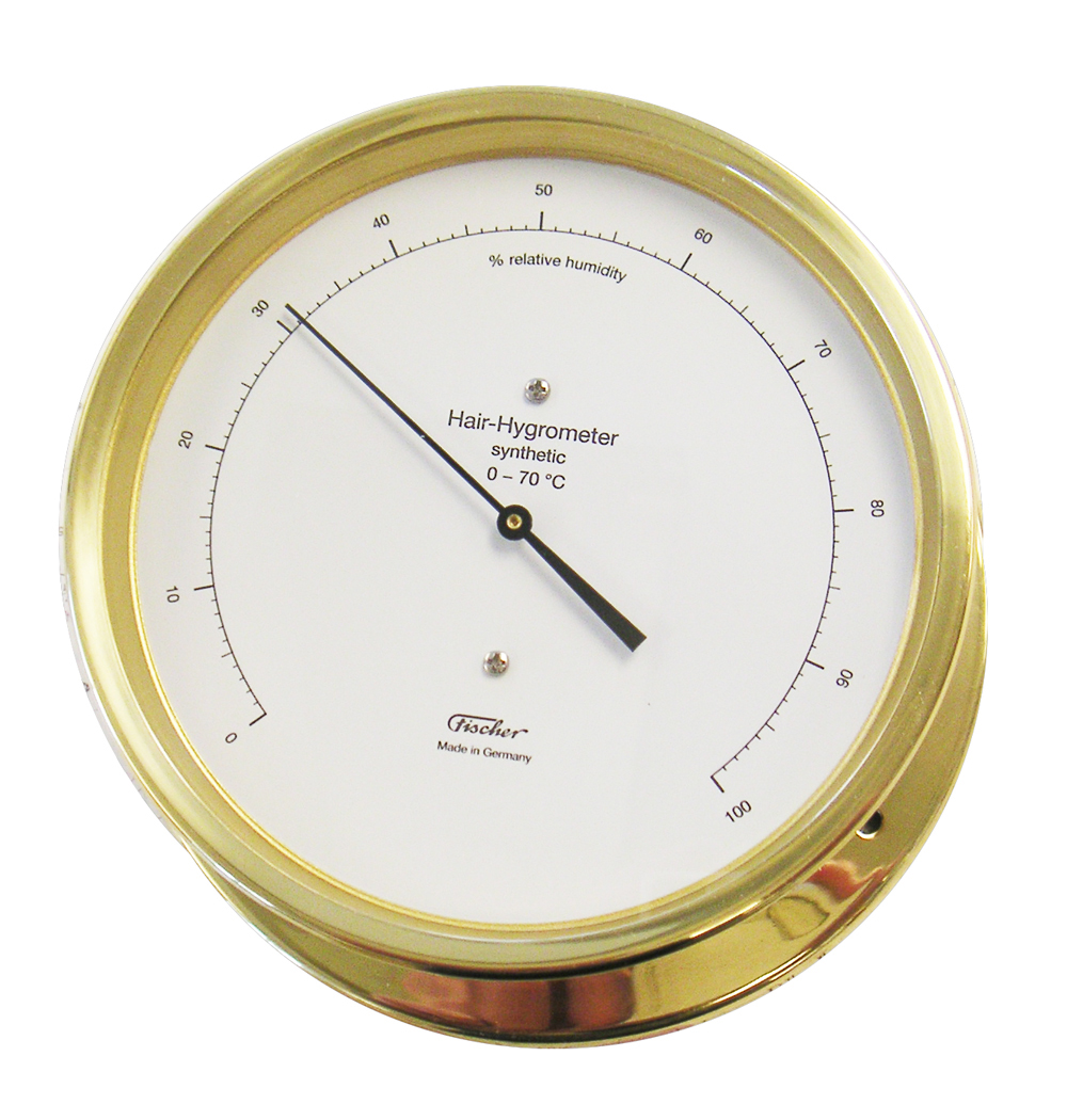 FISCHER TEMP/HUMIDITY GAUGE - Dial w/ White Face & Brass Case